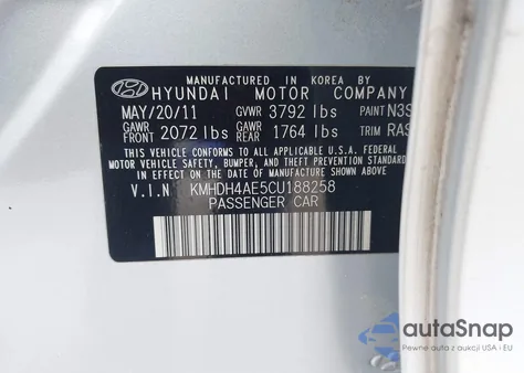 2012 Hyundai Elantra Limited (Ulsan Plant) из США, поврежденный, VIN KMHDH4AE5CU188258